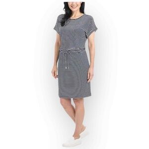 Hilary Radley Women’s Short Sleeve Drawstring Waist Mini Dress, Indigo 495S